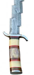 Handcrafted <b>Stepped</b> Profile Twist Damascus Steel Fixed Blade <b>Outdoor</b> Tool Camel Bone Resin Stacked Handle Stainless Guard - Product Image 2