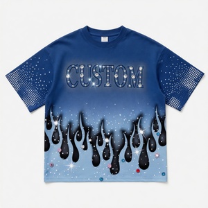 เสื้อยืดโอเวอร์ไซส์ลายพิมพ์สกรีนประดับคริสตัลแบบซันเฟด Glory Custom คุณภาพพรีเมียม แบบไหล่ตก รับผลิตเสื้อยืด OEM ขายส่ง - Product Image 1