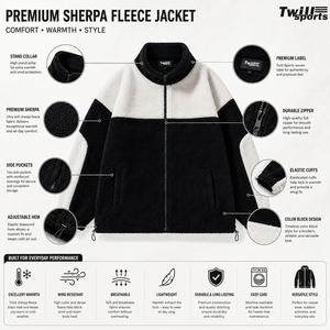 Custom Men's Sherpa <b>Fleece</b> <b>Jacket</b> <b>with</b> Stand Collar Front Logo | OEM Private Label Color Block Teddy Zip-Up Winter Manufacturer - Product Image 5