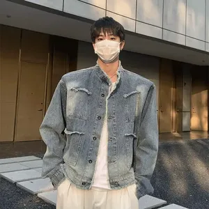 XMA Men's Spring <b>Denim</b> <b>Jacket</b> Breathable Hip Hop Style Button Fly Casual Turn-down Collar Thick Washed Cotton Regular Fit Single - Product Image 1