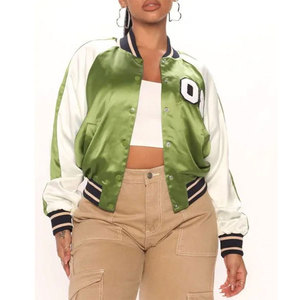 Chaquetas Bomber de Satén para Mujer al por Mayor, Chaquetas de Béisbol Ligeras, Chaquetas Varsity Lisas de Nailon para Mujer - Product Image 1