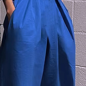 Robe midi en coton à col en V, taille haute, manches cloche, coupe trapèze, avec poches latérales, respirante, à nœud, coupe ample, toutes saisons, tenue décontractée pour les vacances - Product Image 2