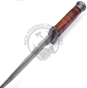 New Edition Custom Handmade 13" Damascus Steel Bowie Knife Collectible Fixed Blade Knife w/Leather Handle Outdoor <b>Hunting</b> Knife - Product Image 3