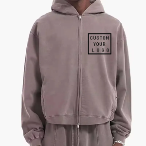 Sweat à capuche zippé surdimensionné pour homme avec logo personnalisé, en coton noir French Terry, imprimé à l'avant par transfert thermique - Product Image 5