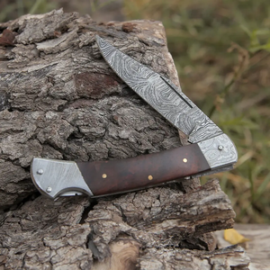 Cuchillo de Bolsillo Plegable de Acero Inoxidable Hecho a Mano con Funda de Cuero y Madera, Cuchillo de Camping de Grado Industrial OEM, 3 Años de Garantía - Product Image 3
