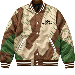 Men's Camouflage Worsted Bomber <b>Jacket</b> Button Front Sweatshirt Ribbed Cuff Custom Logo Winter Waterproof OEM Service Finished - Product Image 1