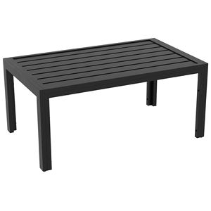 Tavolino da Caffè Rettangolare Nero da Esterno con Struttura in Acciaio e Piano a Doghe per Giardino, Balcone, Patio - Product Image 1