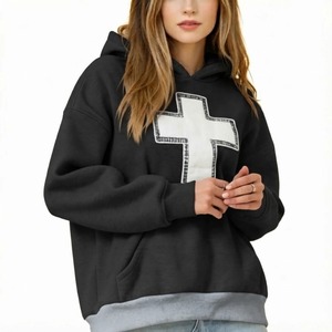 Women’s <b>Black</b> Cross Graphic Hoodie Pullover Sweatshirt Oversized Casual Streetwear Fashion <b>Top</b> 125 Characters - Product Image 1