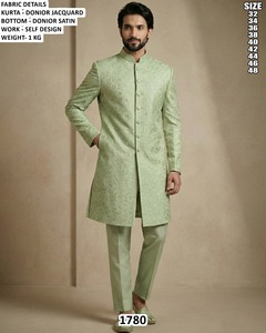Kurta Jacquard Bandhani Noir pour Homme avec Motif Intégré, Coupe Droite, Longueur Ras du Sol, Tenue Traditionnelle, Séchage Rapide, Idéal pour Mariage - Product Image 6