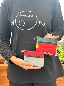 Cartera pequeña de cuero reciclado hecha a mano, monedero occidental de cuero colorido con cremallera para mujer, Cartera de cuero personalizada - Product Image 4