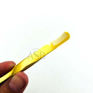Pinzas con Punta Inclinada Chapadas en Oro con Peine, de Acero Inoxidable, con Impresión de Logotipo Personalizado, Pinzas para Cejas, Servicio OEM - Product Image 2