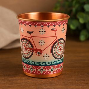 Printed Copper <b>Glass</b> Bicycle Floral Design Decorative Copper Water <b>Tumbler</b> for Home Dining and Gifting - Product Image 6