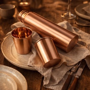 Bouteille d'eau en cuivre pur pour restaurants et cafés, bouteille de service d'eau traditionnelle pour la vente en gros, exportateur indien - Product Image 3