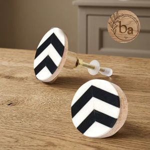 Ba Wood Cabinet <b>Knob</b> Round Black <b>White</b> Zigzag Modern Durable Easy Installation Kitchen Hotel Mall Use - Product Image 1