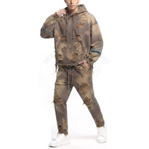 Winter Fashion Pick Hooded Distressed Tracksuit Trendy Casual Clothing Set Stylish Comfortable Matching Outfit <b>Men</b> 100% Cotton - Product Image 4