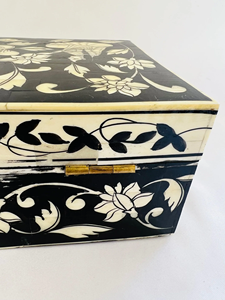 Premium Bone Inlay <b>Trinket</b> <b>Box</b> Handcrafted Wooden Jewelry Organizer with Moroccan Floral Pattern for Dressing Table - Product Image 4