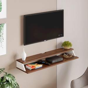 ชุดตู้วางทีวีติดผนังไม้สำหรับงานวิศวกรรม พร้อมชั้นวางกล่องรับสัญญาณ/ตู้ทีวี  พร้อมชั้นวางหนังสือและชั้นวางของตกแต่ง - Product Image 1