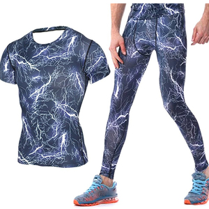 Ensemble de survêtements de compression respirants pour hommes, grande taille, coupe régulière, taille haute élastique, devant uni, en Spandex/Nylon, décontracté, pour l'extérieur - Product Image 3
