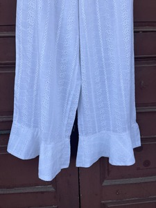 Women <b>White</b> Cotton Eyelet Wide Leg <b>Pants</b> Mid Waist Schiffli Embroidery <b>Palazzo</b> Flat Front Bohemian Summer Beach Resort Wear - Product Image 4