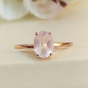 Trendy Design Natural Rose <b>Quartz</b> <b>Ring</b> 6x8mm Oval Shape 925 Sterling Silver 18K Micron Gold Plated Gemstone Minimalist Jewelry - Product Image 6