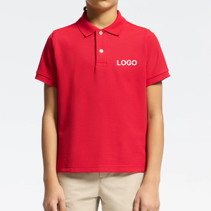 Polo en coton rouge uni avec logo pour uniforme scolaire enfant, personnalisable - Product Image 1