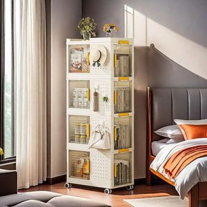 4 Tier Rolling Storage Bookcase with <b>Large</b> Capacity Storage <b>Bins</b> Mobile Multifunction Utility Organize Cart - Product Image 6
