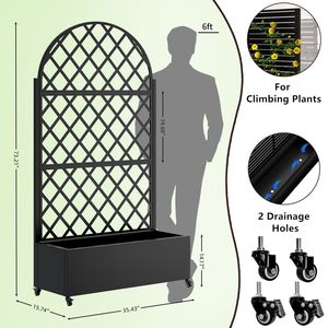 Round Metal <b>Planter</b> Box with 4 Wheels Trellis Privacy <b>Screen</b> for Climbing Plants & Vegetables Raised Garden Bed Trellis Gates - Product Image 5