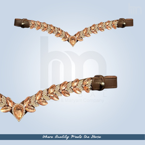 Fronture de cheval en cuir de luxe, couleurs assorties, ornée de cristaux marquise, forme en V, cousue main, boucle à changement rapide, coutures robustes - Product Image 3