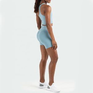 Workout Sets for Women 2 Piece Seamless Ribbed Sports Bra Tight Shorts Running Fitness Outfit Yoga Gym Suit - Product Image 6