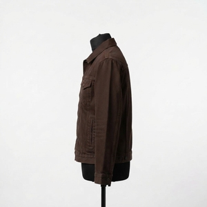 Veste en jean décontractée pour homme grande taille, col montant, logo frontal, design à capuche, 100% coton, manches longues, élégante et confortable - Product Image 4