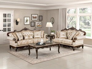 Juego de Sofás Chesterfield de Madera de Teca Sólida de Lujo, Estilo Moderno de Mediados de Siglo, 6 Plazas, Tapizado en Tela, Ecológico, para Apartamentos y Hoteles - Product Image 2