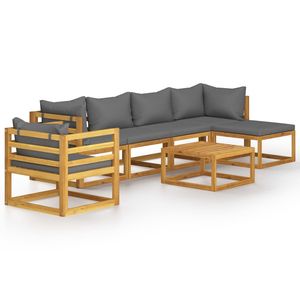 Ensemble de salon de jardin en bois d'acacia massif avec coussins, 7 pièces, mobilier d'extérieur au design contemporain - Product Image 4