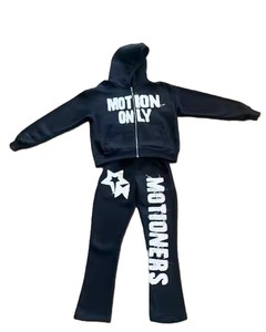 Motion <b>Only</b> Girls Tracksuit Hoodie And Sweatpants Set Black Full Sleeve Zipper Front Print Streetwear Loose Fit Autumn Wear - Product Image 3