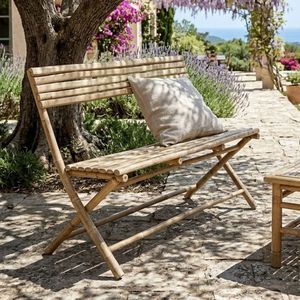 Banc en bambou fait main écologique - Chaise longue pliante en lattes de bambou naturel pour jardin extérieur, terrasse - Product Image 5