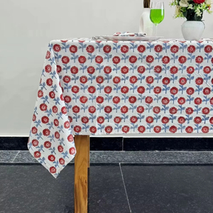 2026 Luxury Handmade Cotton Block Print <b>Tablecloth</b> Set Floral Printed Tablemat for Dining Hotel or Restaurant Wholesale - Product Image 1