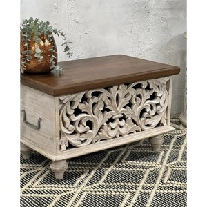Caja de Almacenamiento Tallada a Mano en Madera de Mango, Venta al Por Mayor |   Organizador de Madera Rústico - Product Image 4
