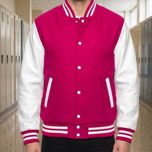 Premium Quality Vintage College Varsity Baseball <b>Jacket</b> Fashion Design Stain Resistant Made in Pakistan <b>pink</b> & White Color - Product Image 4