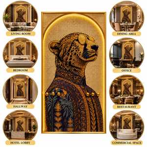 3D Cheetah Wall <b>Art</b> Panel 8 Feet Decorative Animal Artwork 4 Feet Wide Embossed <b>Textured</b> Leopard Portrait Wall Mural with Gold - Product Image 3