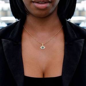 Wholesale Custom Eye Symbol <b>Pendant</b> Necklace Cool Natural Diamond 10K <b>Solid</b> Yellow <b>Gold</b> Classic Style As a Trendy VVS Charm Gift - Product Image 3