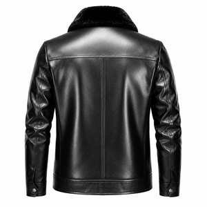 Custom Men Black Leather <b>Jacket</b> Faux Fur Collar Premium Winter <b>Jacket</b> Casual Luxury Outerwear Style For Unisex - Product Image 2
