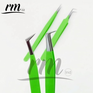 Pince à épiler pour extensions de cils RMI, revêtement en poudre vert clair, précision, durabilité, soins personnels, logo personnalisé - Product Image 1