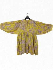 Vestido Mini de Algodón con Estampado Floral, Cuello Redondo, Mangas Medio Abullonadas, Corte Holgado, para Uso Diario, con Detalle de Bolsillo Bordado - Product Image 3