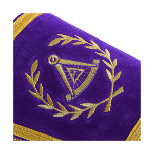 Mitaines de regalia maçonniques en velours de haute qualité, bleu Grand Maître, avec broderie manuelle violette et franges, personnalisées, vente en gros - Product Image 4