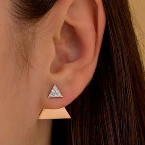 ZAWO HOUSE Minimalist Diamond Double Triangle Women's Wedding <b>Earring</b> Statement Front <b>Back</b> Two-Tone VVS1 Lab-Grown Gold Plated - Product Image 3