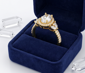 Anillo de Compromiso con Halo de Diamantes Cultivados en Laboratorio, Corte Ovalado, en Oro Amarillo, Anillo con Pavé de Diamantes, Anillo de Promesa Nupcial Vintage para Mujer - Product Image 4