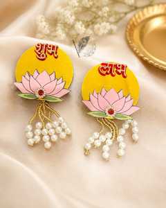 Decoración de Pared de Lujo Hecha a Mano con Loto Shubh Labh y Perlas, Adorno Auspicioso para Puerta, Decoración Festiva para Diwali - Product Image 2