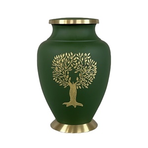 Premium Brass Modern Green <b>Tree</b> Human Urn Hand Engraved Cremation Urns Human Ashes Customized Adult Ashes Storage Urns Wholesale - Product Image 1