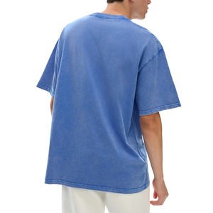 เสื้อยืดผู้ชายผ้าฝ้ายคุณภาพสูง 100% ล้างสีแบบแอซิดวอช ทรงโอเวอร์ไซส์ ลายพื้นเรียบ พร้อมพิมพ์โลโก้ ผ้าถัก - Product Image 3