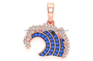 Pendentifs et breloques tendance pour enfants style Hip Hop, personnalisés, motif vague océanique bleue, testeur de diamant Moissanite, en or massif 10K - Product Image 4