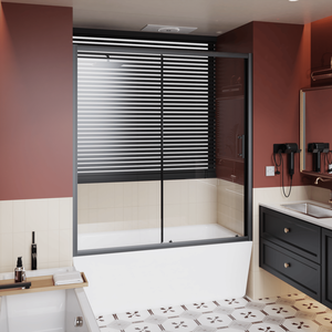 Porte de douche coulissante simple 60 po L x 62 po H pour baignoire, verre trempé transparent de 1/5 pouce d'épaisseur, acier inoxydable, produit de qualité supérieure - Product Image 2